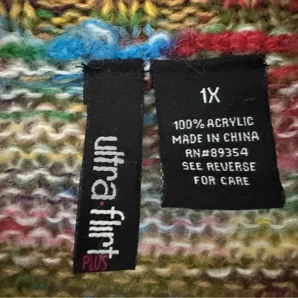 Ultra Flirt Turtleneck Knit Sweater Dress Front Pockets Colorful Artsy Sz 1X - Picture 7 of 9